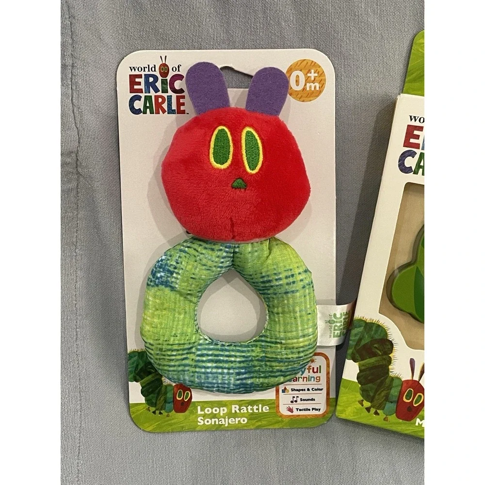 NEW Eric Carle The Very Hungry Caterpillar Wooden 4pc Puzzle & Loop Rattle
